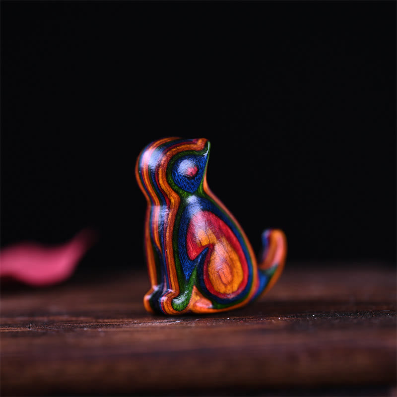 Buddha Stones, kleines Blatt, rotes Sandelholz, Ebenholz, Sandelholz, grünes Sandelholz, Glücksbringer, Mini-Katze, Hirsch, beruhigend, Telefon, hängende Dekoration - Regenbogenkatze 3,2 x 2,8 x 1,6 cm - image 2