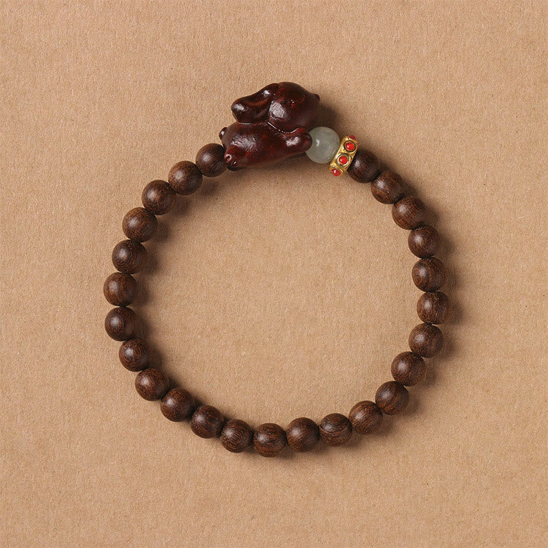 Buddha Stones Grünes Sandelholz Gold Sandelholz Süßes Kaninchen Positives Armband