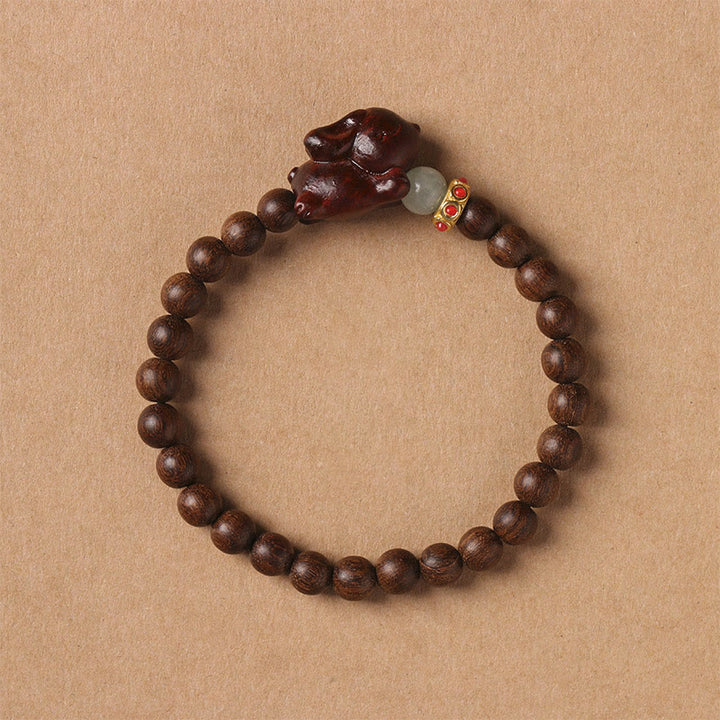 Buddha Stones Grünes Sandelholz Gold Sandelholz Süßes Kaninchen Positives Armband