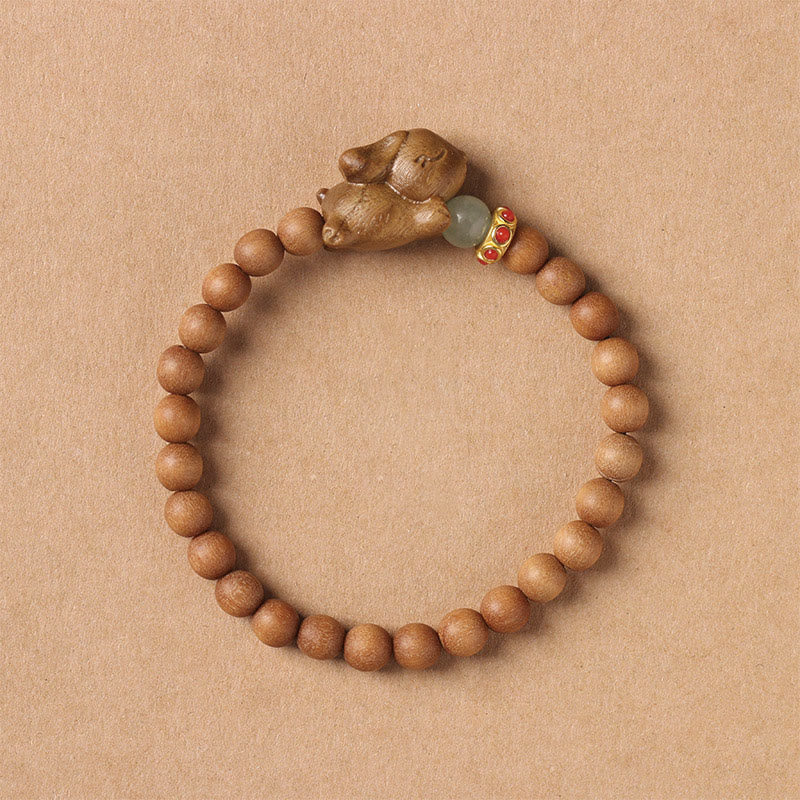 Buddha Stones Grünes Sandelholz Gold Sandelholz Süßes Kaninchen Positives Armband