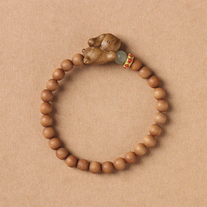 Buddha Stones Grünes Sandelholz Gold Sandelholz Süßes Kaninchen Positives Armband