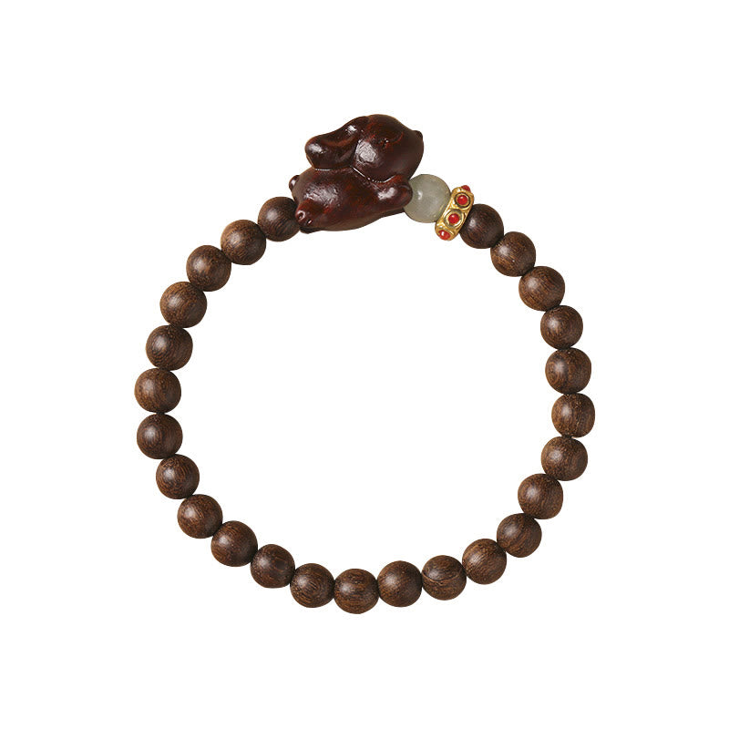Buddha Stones Grünes Sandelholz Gold Sandelholz Süßes Kaninchen Positives Armband