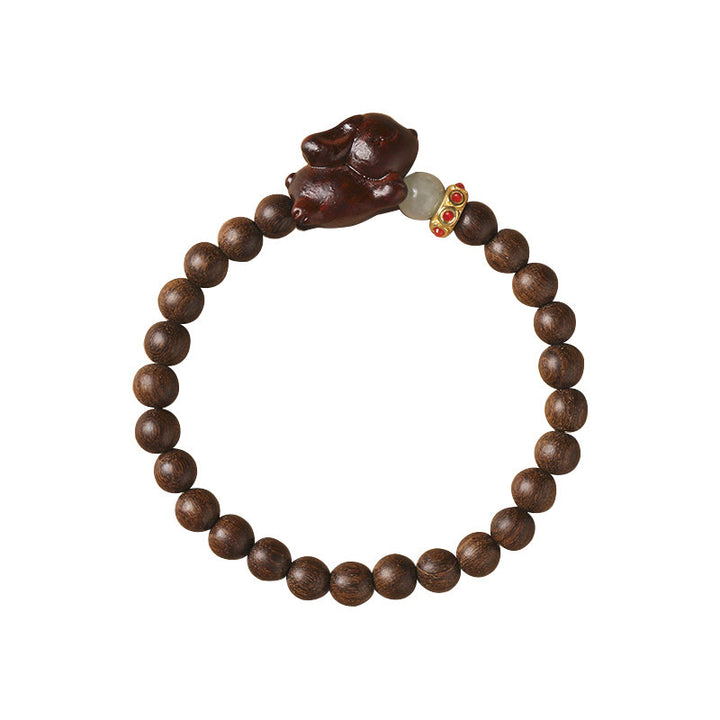 Buddha Stones Grünes Sandelholz Gold Sandelholz Süßes Kaninchen Positives Armband
