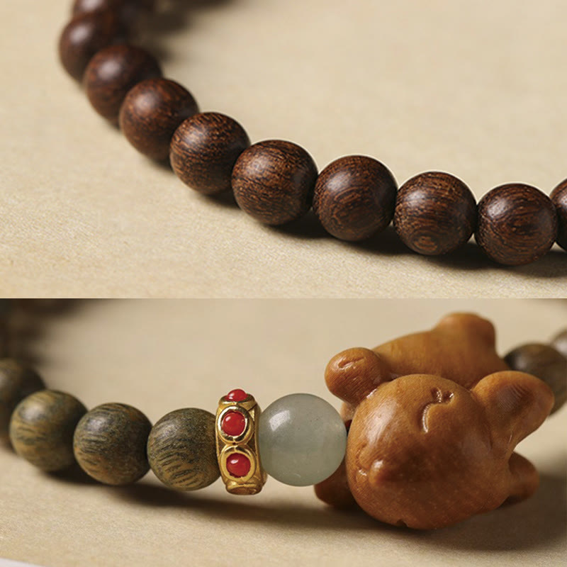 Buddha Stones Grünes Sandelholz Gold Sandelholz Süßes Kaninchen Positives Armband