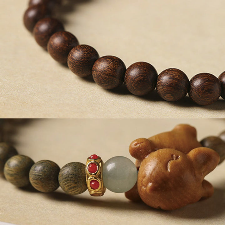 Buddha Stones Grünes Sandelholz Gold Sandelholz Süßes Kaninchen Positives Armband