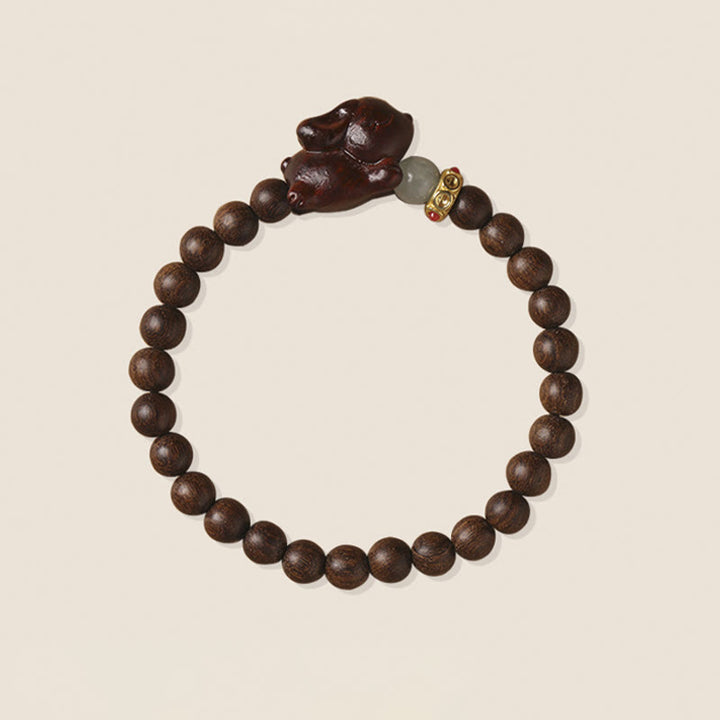 Buddha Stones Grünes Sandelholz Gold Sandelholz Süßes Kaninchen Positives Armband