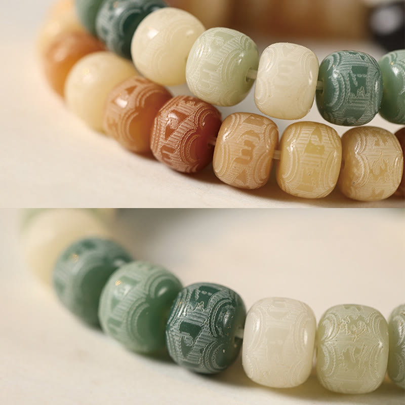 Buddha Stones, Bodhi-Samen, Om Mani Padme Hum, geschnitztes Silber, Glanz, Obsidian, Katzenkopf, Weisheitsarmband - image 15