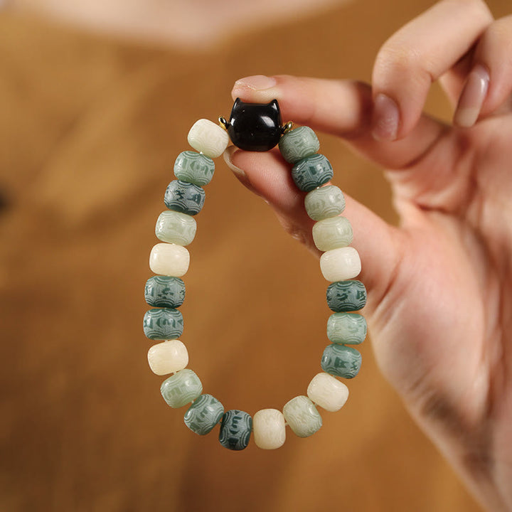 Buddha Stones, Bodhi-Samen, Om Mani Padme Hum, geschnitztes Silber, Glanz, Obsidian, Katzenkopf, Weisheitsarmband - image 12