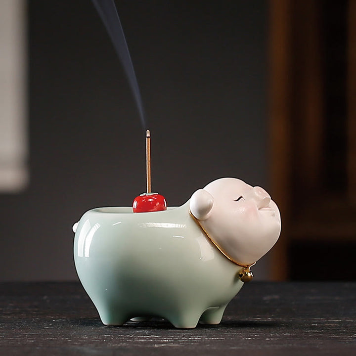 Buddha Stones Keramik-Weihrauchbrenner „Kleines Schwein“