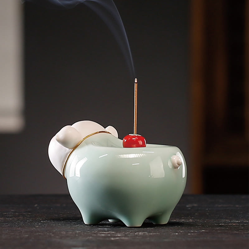 Buddha Stones Keramik-Weihrauchbrenner „Kleines Schwein“