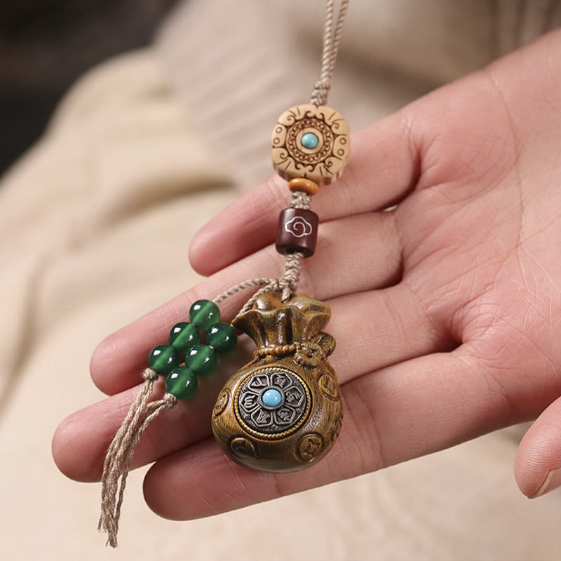 Buddha Stones, Sandelholz, kleines Blatt, rotes Sandelholz, grünes Sandelholz, Om Mani Padme Hum, ruhige Schlüsselanhänger, Telefon-Hängedekoration