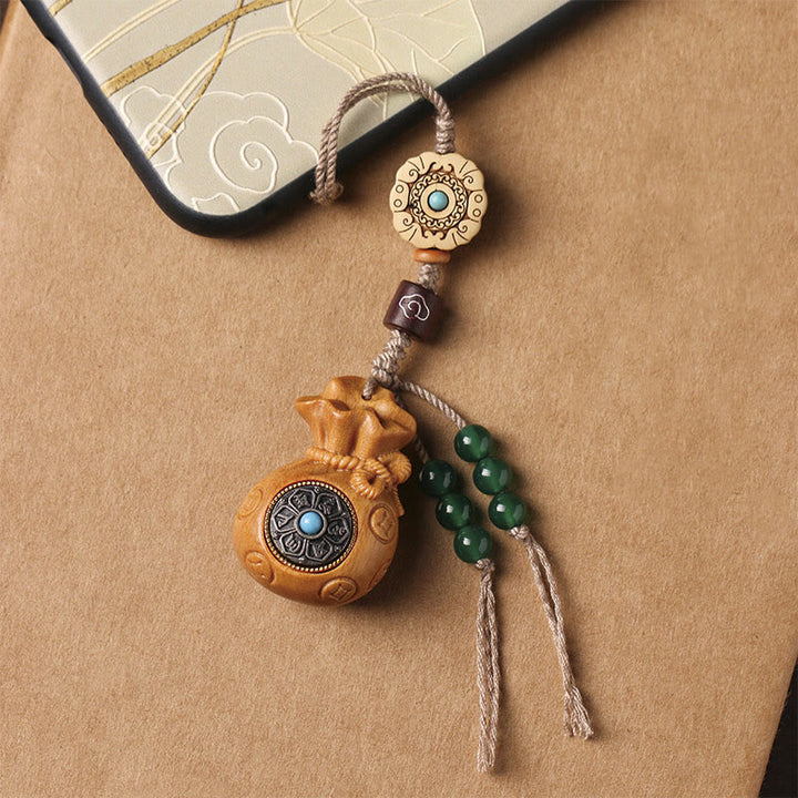 Buddha Stones, Sandelholz, kleines Blatt, rotes Sandelholz, grünes Sandelholz, Om Mani Padme Hum, ruhige Schlüsselanhänger, Telefon-Hängedekoration