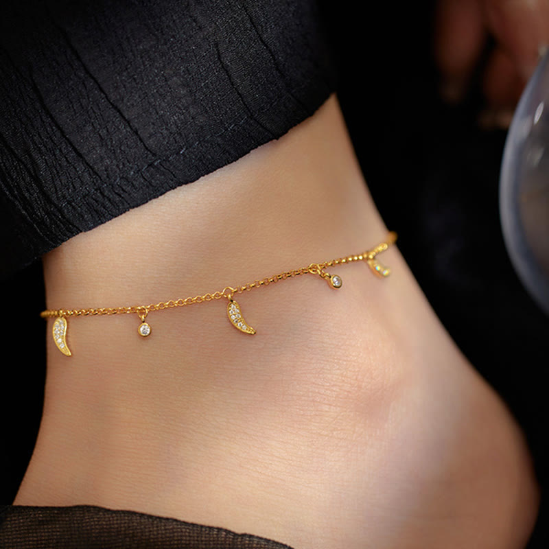 Buddha Stones Fußkettchen aus 925er Sterlingsilber mit Zirkonia und kleinem Pfeffer-Charm - image 3