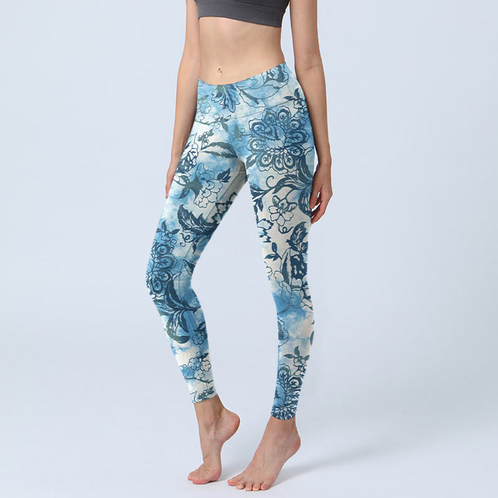 Buddha Stones Chrysantheme Print Gym Leggings Damen Yogahose - DodgerBlue - US18, UK/AU22,EU50 (4XL) - image 1