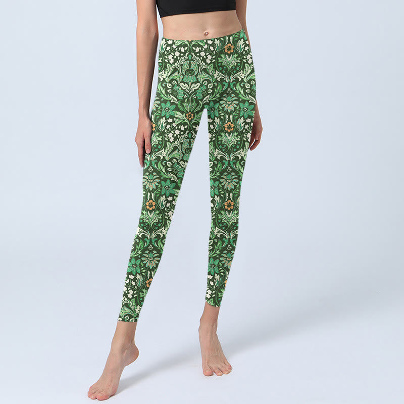 Buddha Stones Grüne Nähte Symmetrisches Blumenblattmuster Druck Gym Leggings Damen Yogahose - image 6