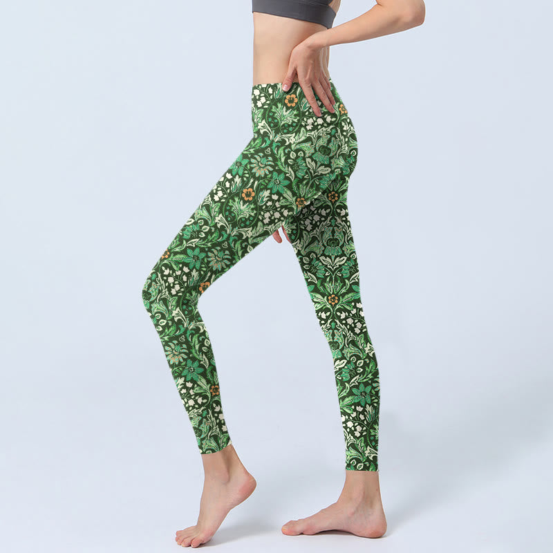 Buddha Stones Grüne Nähte Symmetrisches Blumenblattmuster Druck Gym Leggings Damen Yogahose - image 3