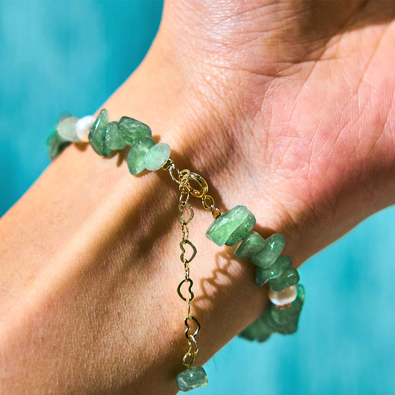 Buddha Stones Natürlicher Erdbeerquarz Grüner Erdbeerquarz Super Seven Kristallblumen-Heilarmband