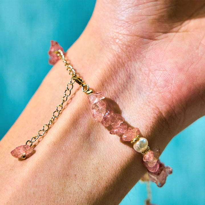 Buddha Stones Natürlicher Erdbeerquarz Grüner Erdbeerquarz Super Seven Kristallblumen-Heilarmband