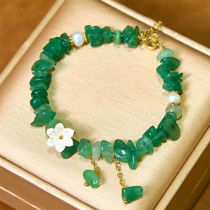 Buddha Stones Natürlicher Erdbeerquarz Grüner Erdbeerquarz Super Seven Kristallblumen-Heilarmband