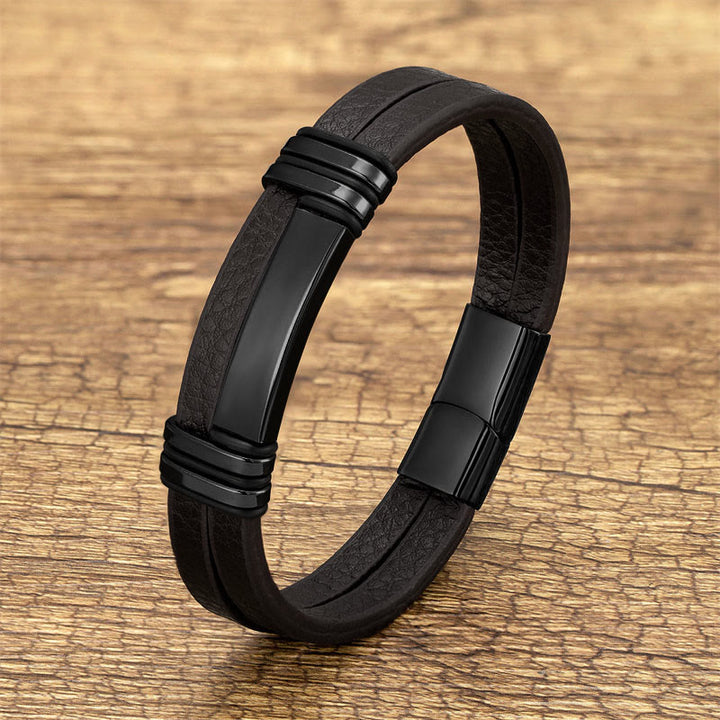 Buddha Stones Balance-Armband mit Schnalle aus braunem Leder und Titanstahl