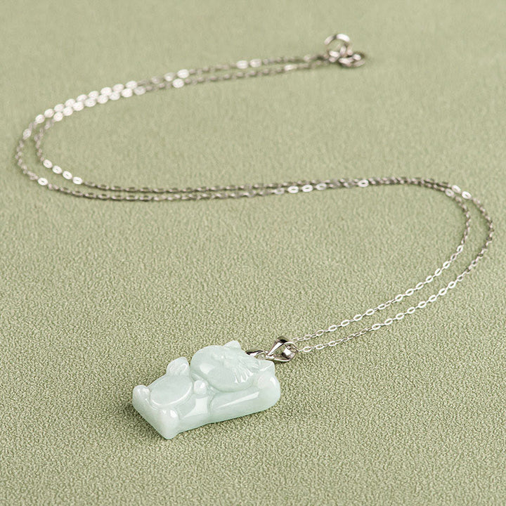 Buddha Stones Halskette mit Anhänger aus 925er Sterlingsilber mit Jade-Glückskatze und Wohlstandssymbol - image 4