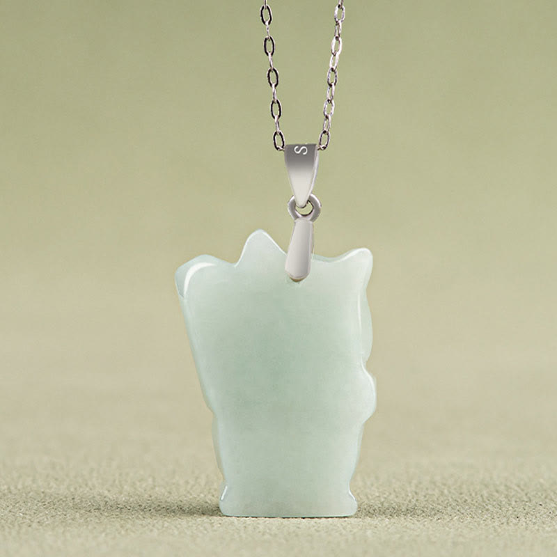Buddha Stones Halskette mit Anhänger aus 925er Sterlingsilber mit Jade-Glückskatze und Wohlstandssymbol - image 3