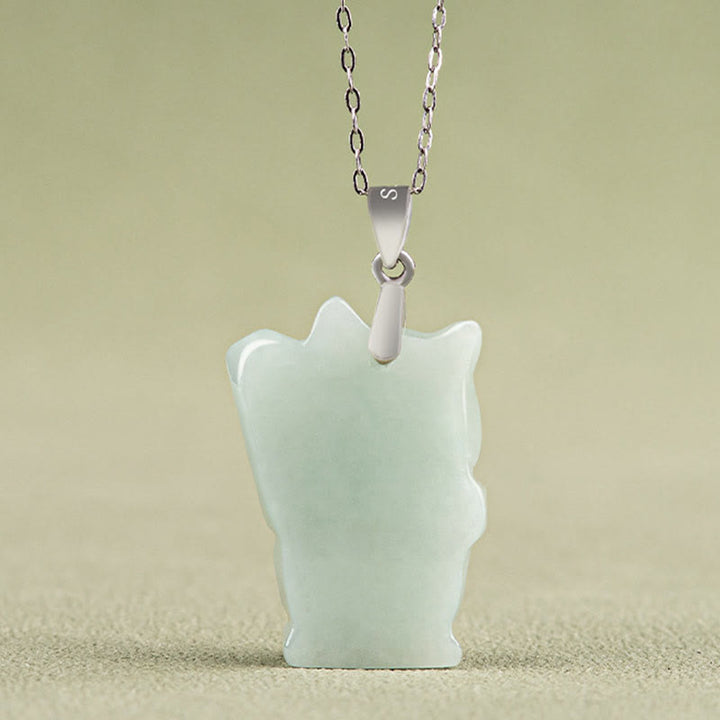 Buddha Stones Halskette mit Anhänger aus 925er Sterlingsilber mit Jade-Glückskatze und Wohlstandssymbol - image 3