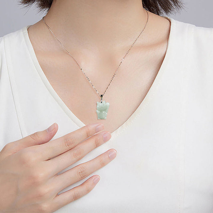 Buddha Stones Halskette mit Anhänger aus 925er Sterlingsilber mit Jade-Glückskatze und Wohlstandssymbol - image 8