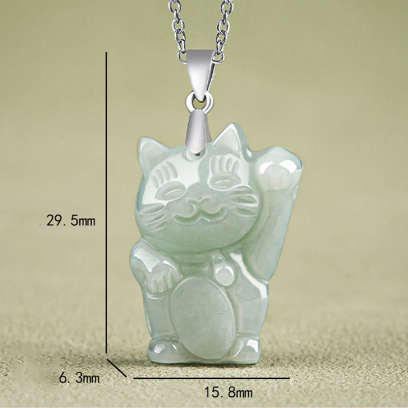 Buddha Stones Halskette mit Anhänger aus 925er Sterlingsilber mit Jade-Glückskatze und Wohlstandssymbol - image 5