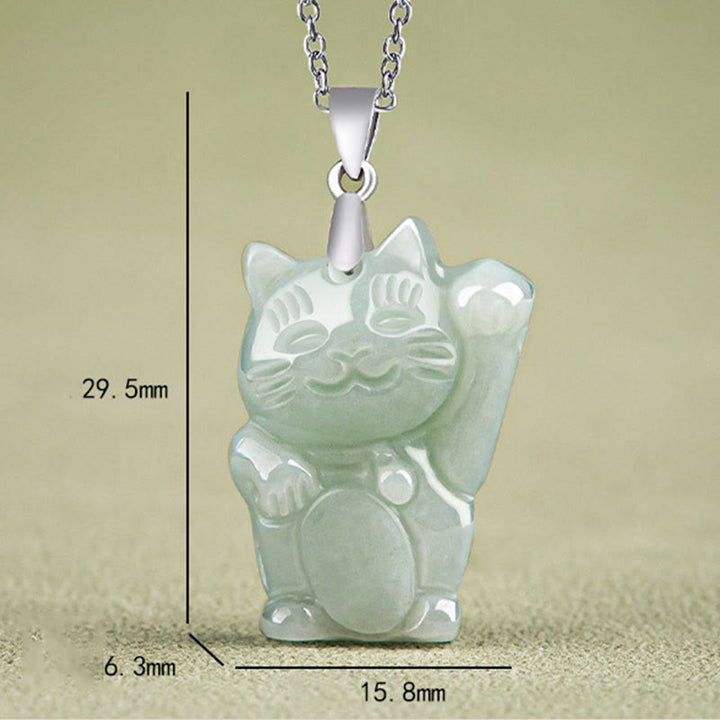 Buddha Stones Halskette mit Anhänger aus 925er Sterlingsilber mit Jade-Glückskatze und Wohlstandssymbol - image 5