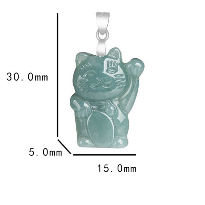 Buddha Stones 925 Sterling Silber Natur Jade Glückskatze Fülle Halskette Anhänger - image 6