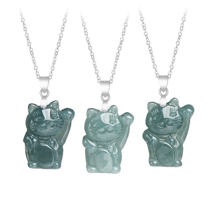 Buddha Stones 925 Sterling Silber Natur Jade Glückskatze Fülle Halskette Anhänger - image 7