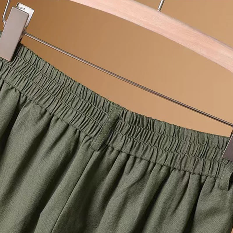 Buddha Stones Sommer Casual Pure Color 7-8 Länge Baumwolle Leinen Damen Weite Beinhose - image 3