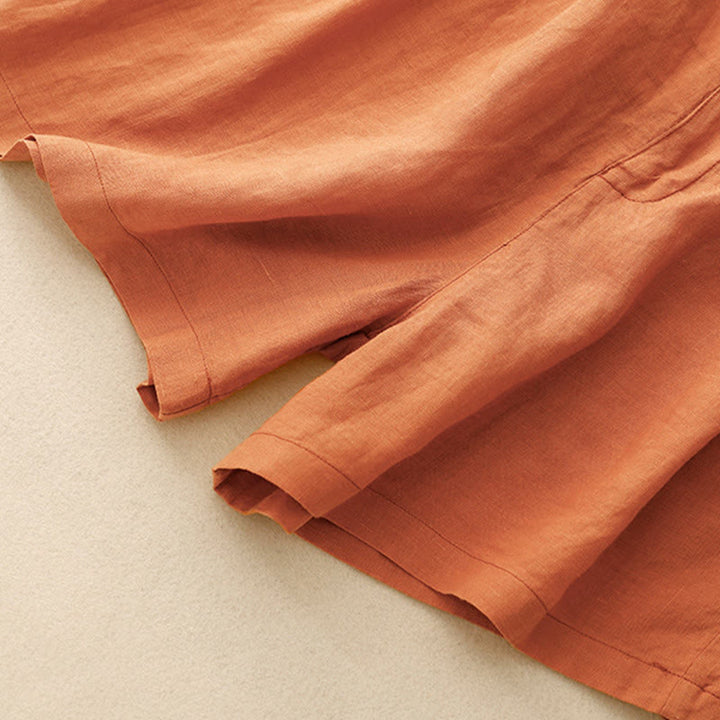 Buddha Stones Sommer Casual Stickerei Blume Plissee Reißverschluss Knopf Baumwolle Leinen Damen Shorts mit Taschen - image 14