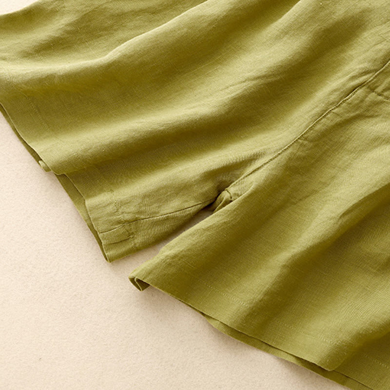 Buddha Stones Sommer Casual Stickerei Blume Plissee Reißverschluss Knopf Baumwolle Leinen Damen Shorts mit Taschen - image 6