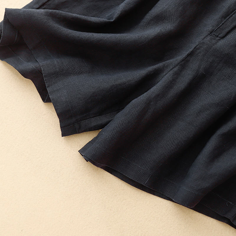 Buddha Stones Sommer Casual Stickerei Blume Plissee Reißverschluss Knopf Baumwolle Leinen Damen Shorts mit Taschen - image 21