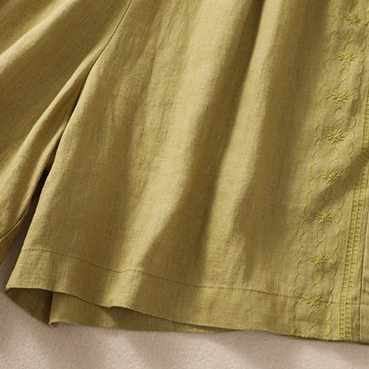 Buddha Stones Lässige Damen-Shorts aus Baumwolle und Leinen mit Blumenstickereimuster, Kordelzug und Taschen - image 19