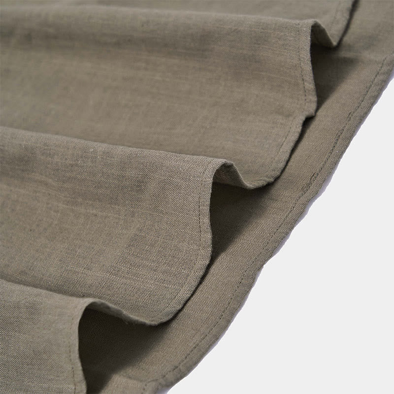 Buddha Stones Herren Sommerhemd aus Baumwolle und Leinen, einfarbig, kurzärmelig, mit halben Knöpfen - image 11