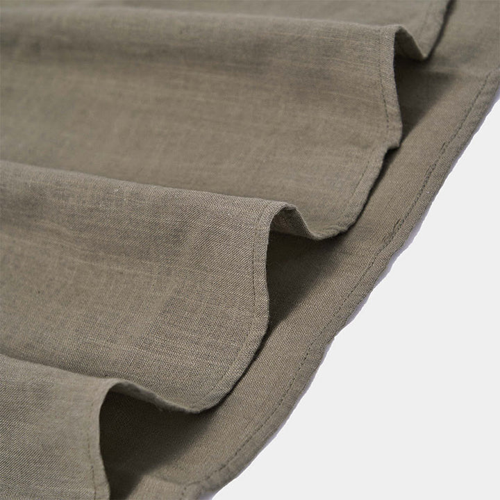 Buddha Stones Herren Sommerhemd aus Baumwolle und Leinen, einfarbig, kurzärmelig, mit halben Knöpfen - image 11