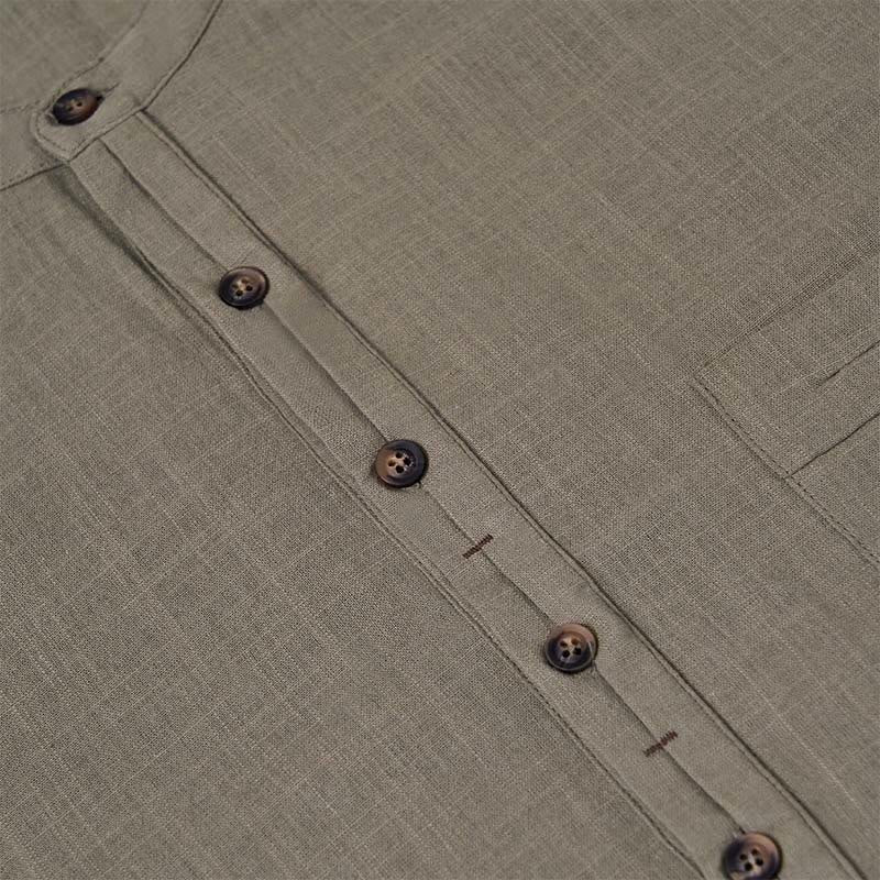 Buddha Stones Herren Sommerhemd aus Baumwolle und Leinen, einfarbig, kurzärmelig, mit halben Knöpfen - image 9