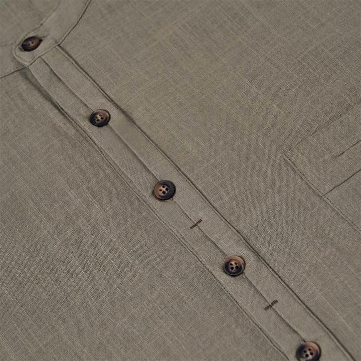 Buddha Stones Herren Sommerhemd aus Baumwolle und Leinen, einfarbig, kurzärmelig, mit halben Knöpfen - image 9