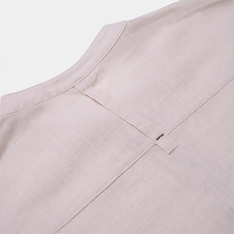 Buddha Stones Herren Sommerhemd aus Baumwolle und Leinen, einfarbig, kurzärmelig, mit halben Knöpfen - image 23