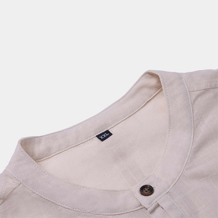 Buddha Stones Herren Sommerhemd aus Baumwolle und Leinen, einfarbig, kurzärmelig, mit halben Knöpfen - image 21