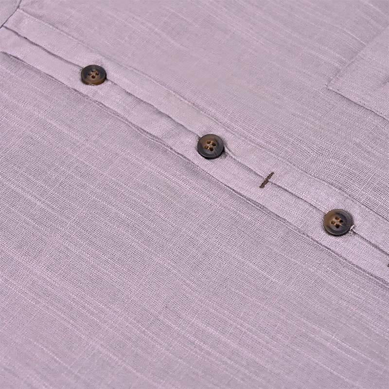 Buddha Stones Herren Sommerhemd aus Baumwolle und Leinen, einfarbig, kurzärmelig, mit halben Knöpfen - image 16