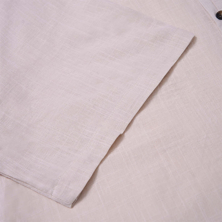 Buddha Stones Herren Sommerhemd aus Baumwolle und Leinen, einfarbig, kurzärmelig, mit halben Knöpfen - image 24