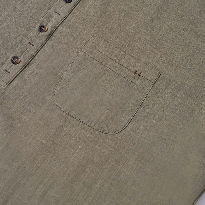 Buddha Stones Herren Sommerhemd aus Baumwolle und Leinen, einfarbig, kurzärmelig, mit halben Knöpfen - image 10