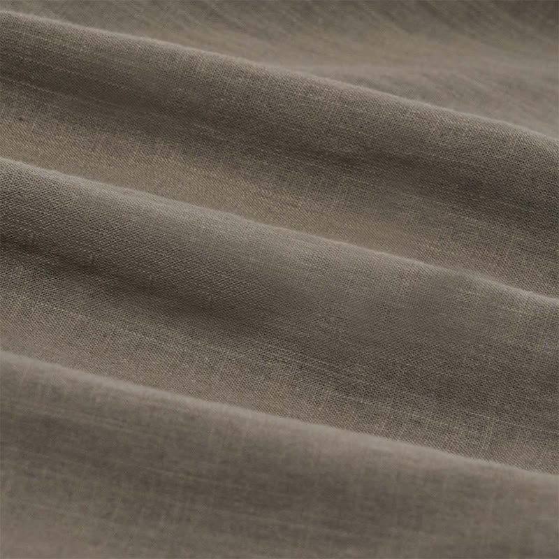 Buddha Stones Herren Sommerhemd aus Baumwolle und Leinen, einfarbig, kurzärmelig, mit halben Knöpfen - image 12