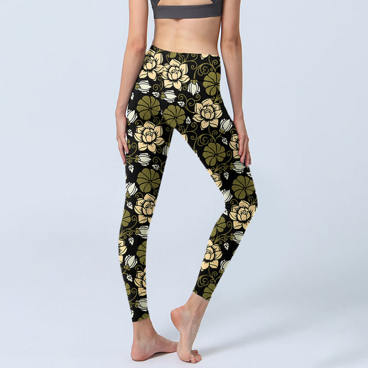 Buddha Stones, gelbe Blumen, grüne Blätter, Druck, Fitnessstudio, Fitness-Leggings, Damen-Yogahose - image 5