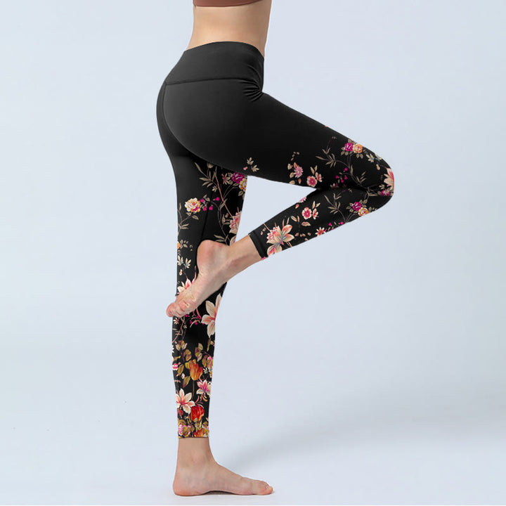 Buddha Stones Rosa Rosen Beige Blumen Print Gym Fitness Leggings Damen Yogahose - image 4