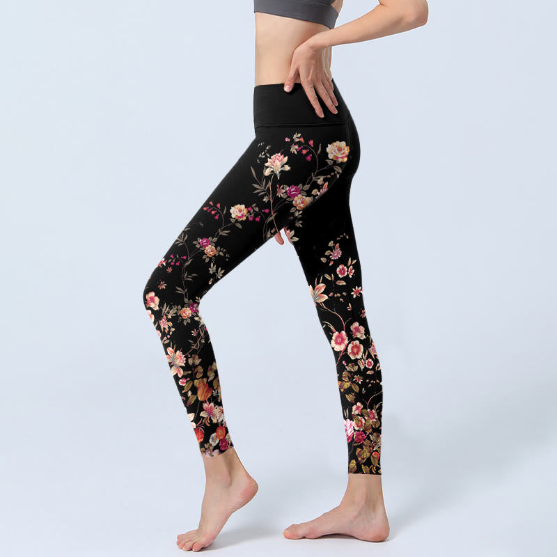 Buddha Stones Rosa Rosen Beige Blumen Print Gym Fitness Leggings Damen Yogahose - image 3